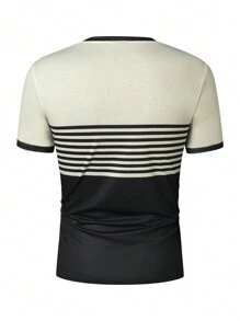 Manfinity Homme Plus Size Men's Striped Print Round Neck Short Sleeve Casual T-Shirt