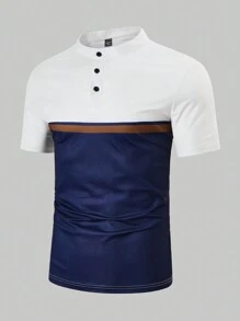 Manfinity Homme Plus Size Men's Solid Color Patchwork Front Button Short Sleeve Polo Shirt - Multicolor - View 1