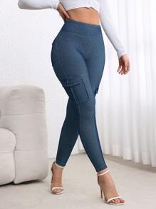 SHEIN EZwear Women's Cargo Pockets Skinny Casual Jeans, Versatile