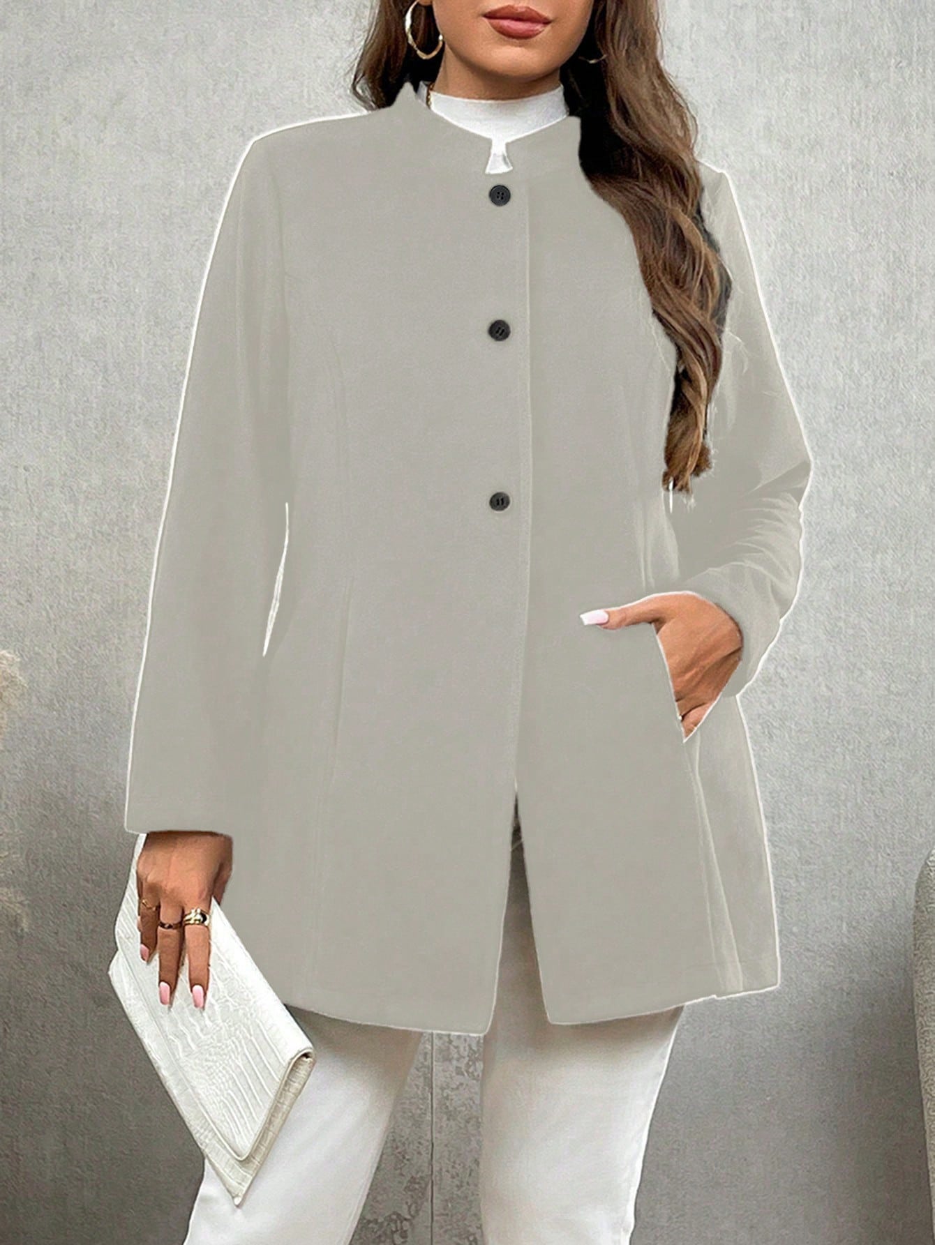 Calvaya معطف أنيق بلون أحادي الحجم الكبير، موسم ال...