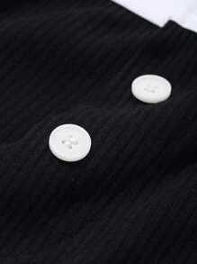 DAZY 拼色纽扣装饰修身短款睡裤 - 黑色 - 查看 9