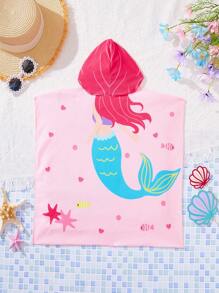 SHEIN 女婴度假海滩美人鱼印花连帽罩衫