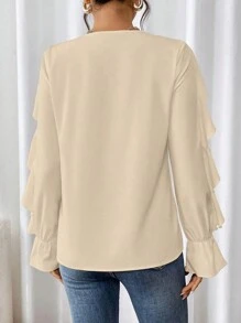 SHEIN Clasi Blusa elegante de mujer con cuello y puños volados de unicolor