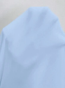 SHEIN Unity Plus Size Casual/Office Solid Color Necktie Shirt, Autumn - Baby Blue - View 3