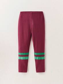 THE HAPPY LOOK Burgundy Ribbed Knit Skinny Leggings For Young Girls, Casual Everyday Wear, Autumn/Winter - Burgundy - View 1