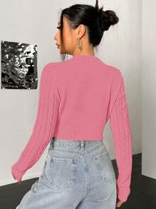 Flirla Áo len chui đầu tay dài cổ chữ V trơn dành cho nữ, áo len chui đầu mặc hàng ngày mùa thu đông - Màu Hồng  San hô - Xem 2