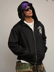 DAZY Sudadera con capucha negra con gráfico de tigre y letra para hombre, primavera