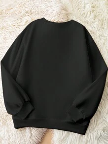 Maweii Plus Size Women's Slogan Printed Sweatshirt IT WAS ALL A DREAM Pullover Fall Sweatshirt - Black - View 2