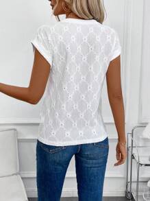 SHEIN Clasi Casual effenkleurig T-shirt met holle borduursels voor dames