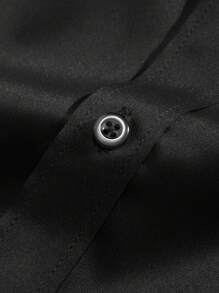 Manfinity Mode Men's Casual Plain Long Sleeve Black Shirt, Spring And Autumn, Fall - Black - View 5