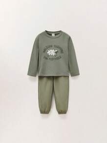 THE HAPPY LOOK Baby Jungen Set einfarbiges Langarm T-Shirt, Hose - Grün - Übersicht 6