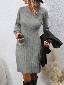 SHEIN Clasi Women Solid Color Round Neck Long Sleeve Casual Sweater Dress For Autumn/Winter