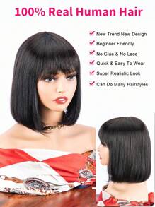 8-16 Inch Short Bob Natural Black Color Human Hair Wig With Bone Straight Bob Wig - SNatural - View 10