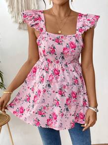 SHEIN Maternity Ditsy Floral Casual Blouse - Hot Pink - View 6