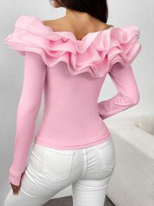 Chiquease Camiseta de moda de manga larga con hombros descubiertos de unicolor para mujer