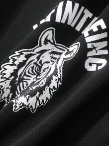 DAZY Sudadera con capucha negra con gráfico de tigre y letra para hombre, primavera