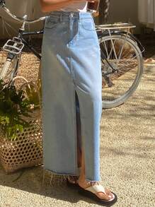 DAZY Women Summer Distressed Casual Loose Vintage Denim Skirt Jeans Skirt - Blue - View 8