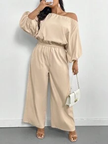 SHEIN Privé 大码女式情人节不对称肩部蝙蝠袖连体裤