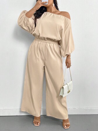 SHEIN Privé 大码女式情人节不对称肩部蝙蝠袖连体裤