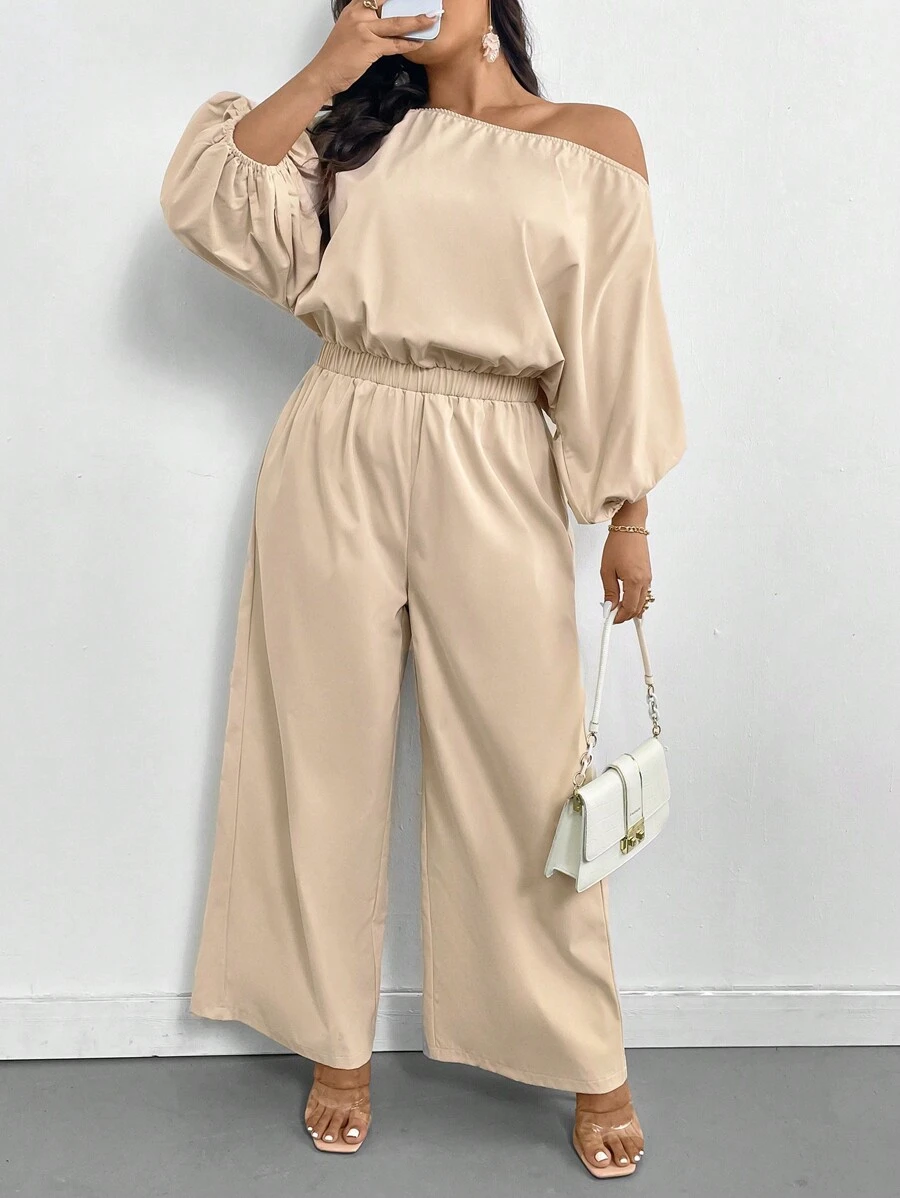 SHEIN Privé 大码女式情人节不对称肩部蝙蝠袖连体裤