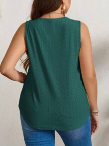 SHEIN LUNE 大码女式绿色休闲背心，夏季 - 墨綠色 - 查看 2