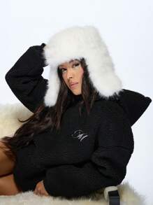MISSGUIDED Faux Fur Pilot Hat - White - View 4