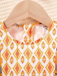 SHEIN Leap Crew Vestido de Verão com Estampa Floral para Meninas Bebê - Amarelo - Visão 3