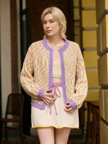 Skyraze Cárdigan de punto holgado y colorido para el otoño