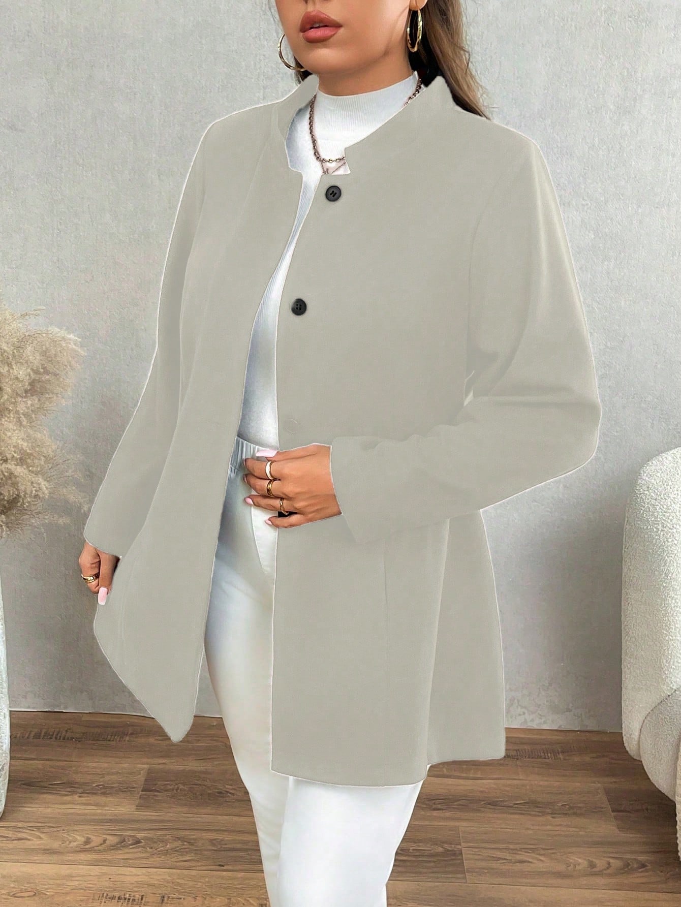 Calvaya معطف أنيق بلون أحادي الحجم الكبير، موسم ال...