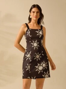 CAJUNI Women's Boho Sun Black & White Printed Casual Summer Short Tie Front Slip Dress - Multicolor - View 4