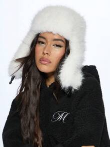 MISSGUIDED Faux Fur Pilot Hat - White - View 3