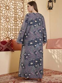 Al Najma Plus Size Style Women Rhinestone Decor Printed Dress - Multicolor - View 2