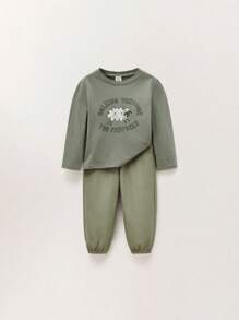 THE HAPPY LOOK Baby Jungen Set einfarbiges Langarm T-Shirt, Hose - Grün - Übersicht 1