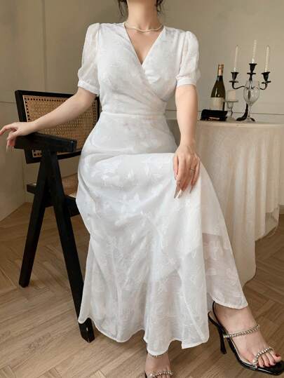 DAZY 女士优雅纹理中长款派对礼服，春夏优雅太阳裙，婚礼礼服