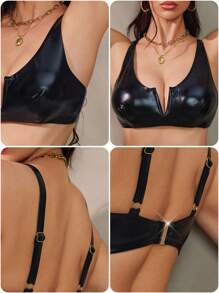 Swim DD+ 夏季女士纯色细肩带简约比基尼上衣，休闲日常穿着 - 黑色 - 查看 7