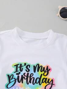 Young Girl Casual Cute Letter Print Round Neck Short Sleeve T-Shirt, Versatile For Daily Wear, Summer - White - View 4