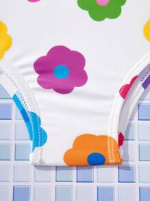 SHEIN Leap Crew Baby Girl Floral Print One-Piece Swimsuit, Casual Holiday Style - Multicolor - View 5