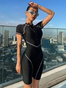 DAZY 女士短袖短裤运动连体泳衣，适合夏季海滩度假