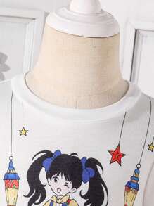 2 件套女婴休闲卡通印花泡泡袖上衣和全身印花花裙套装 - 白色 - 查看 4