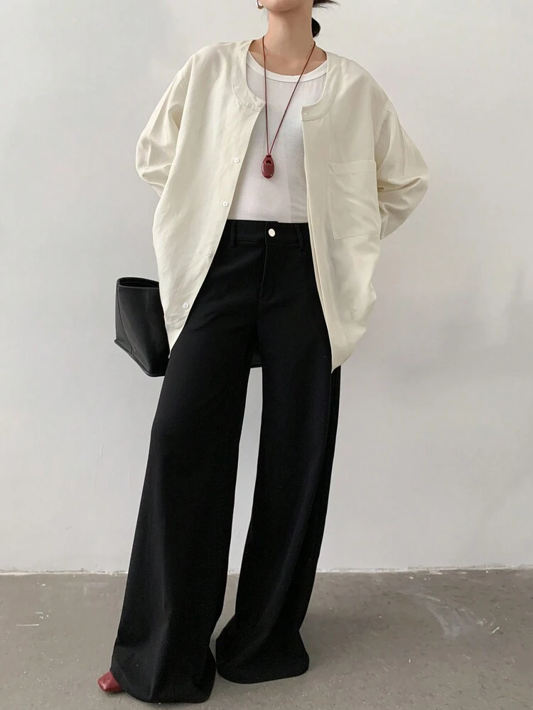 Minimalist Solid Color Long Shirt/Jacket Design Blouse For Women Old Money Linen,Fall Women Clothes Business Casual Woman Work Clothes Long Sleeve Top
