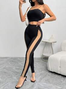 Chiquease 随机花卉印花性感修身镂空女士打底裤