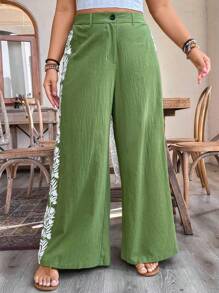 Breezaya Plus Size Women's Casual Printed Elastic Waist Wide Leg Straight Pants, Suitable For Christmas,New Year, Spring/Summer