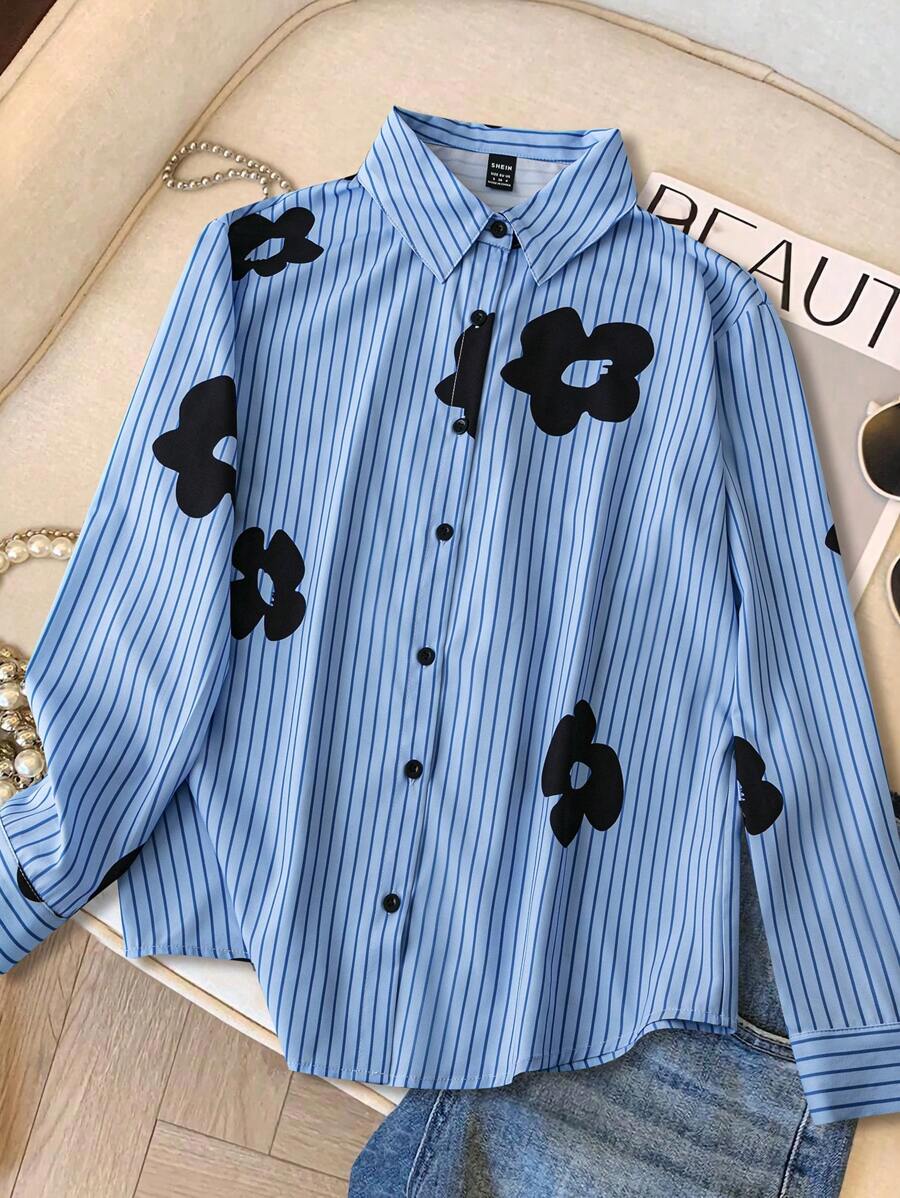 SHEIN LUNE Blusa casual y de moda con estampado para mujer, minimalista y elegante para el uso diario