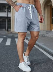 Manfinity Homme Plus Size Men's Casual Shorts With Drawstring Waist And Pockets - Grey - View 4