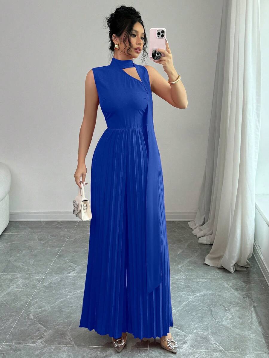 Elenzga Women's Elegant Ruched Halter Jumpsuit For New Year Clothes - Royal Blue - View 1