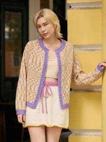 Skyraze Cárdigan de punto holgado y colorido para el otoño