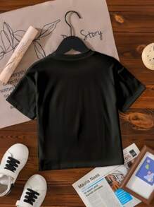 SHEIN Baby Girl Casual Starfish & Shell Printed Short Sleeve Top - Black - View 2