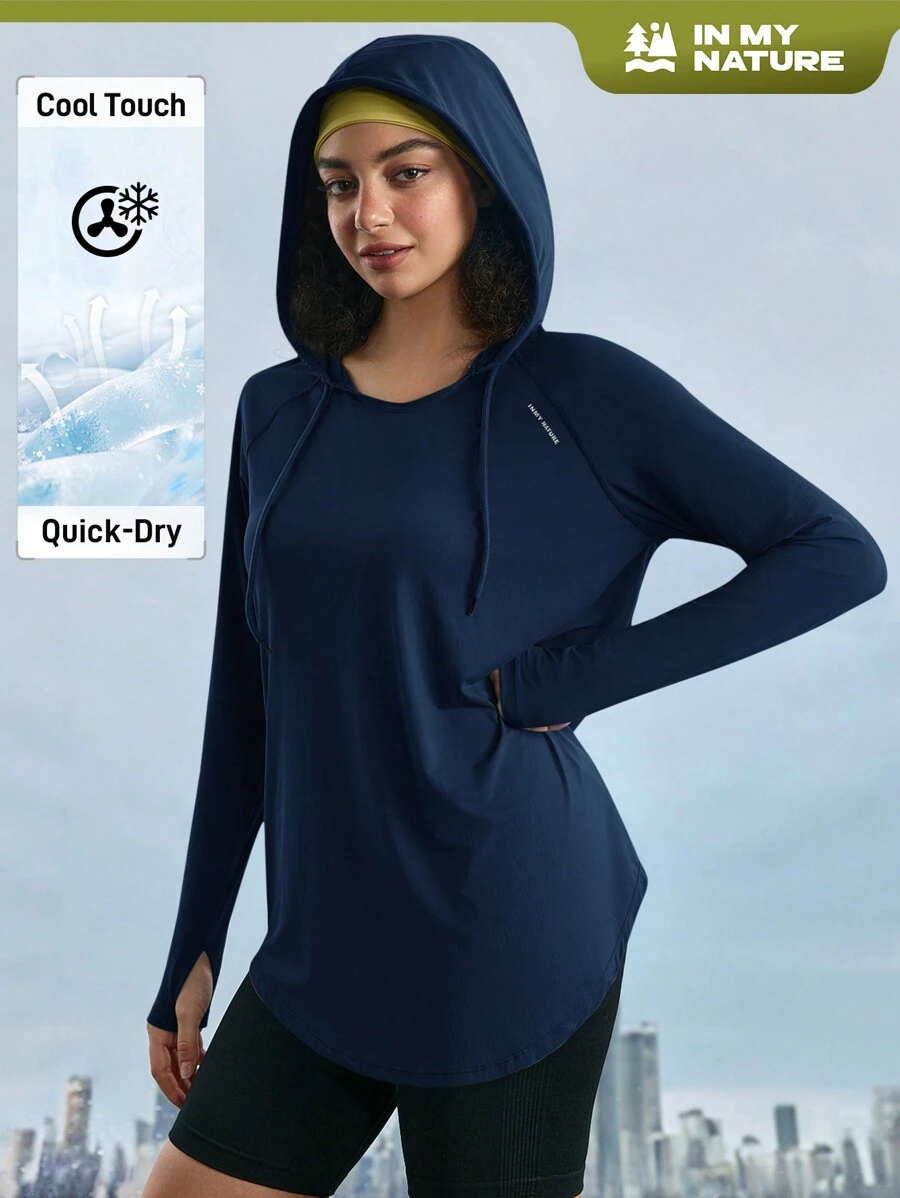 In My Nature 女士休闲纯色抽绳连帽户外运动衫 女式徒步服装 - 藏蓝色 - 查看 1