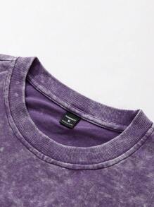 Manfinity Roghcode تيشيرت رجالي بتصميم طبقتين مغسول بالثلج مطبوع بألوان متباينة وأحرف متعددة، ملابس شارع للشباب - الأرجواني - مشاهدة 4