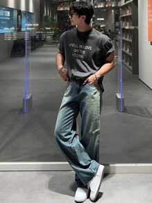 DAZY Men's Summer Letter Print Grey Round Neck Short Sleeve T-Shirt